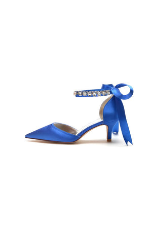 Pointed Toe Ribbons Kitten Heels With Diamond - KissProm