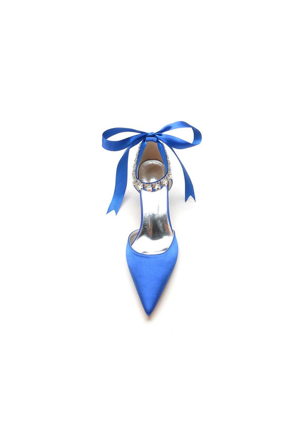 Pointed Toe Ribbons Kitten Heels With Diamond - KissProm