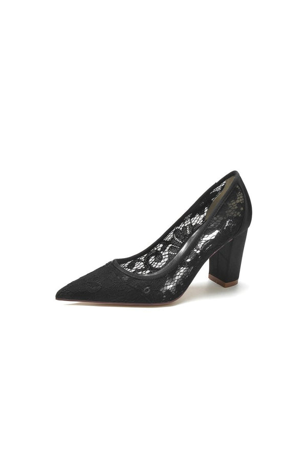 Pointed Toe Slip - on Lace Wedding Shoes - KissProm