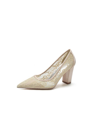 Pointed Toe Slip - on Lace Wedding Shoes - KissProm