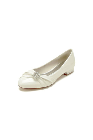 Pointed Toe Slip - on Patent Leather Low Heels With Rhinestone - KissProm