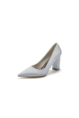 Pointed Toe Slip - on Satin Chunky Heels - KissProm