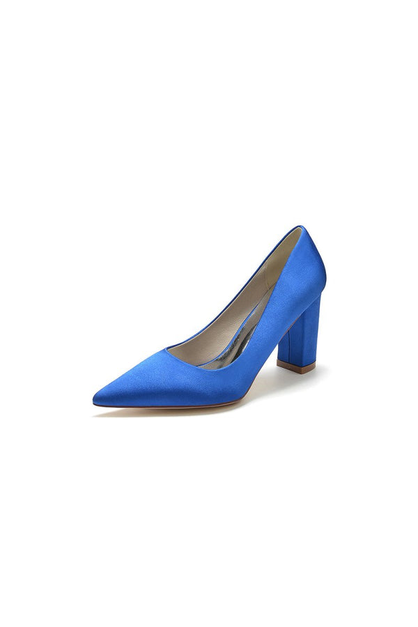 Pointed Toe Slip - on Satin Chunky Heels - KissProm