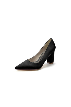 Pointed Toe Slip - on Satin Chunky Heels - KissProm