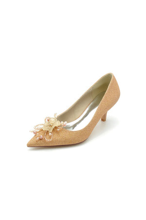Flower Pointed Toe Wedding Stiletto Heels - KissProm