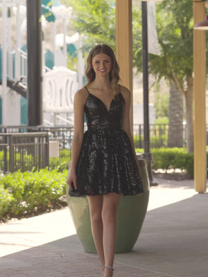 A-line Spaghetti Straps V Neck Lace Homecoming Dress