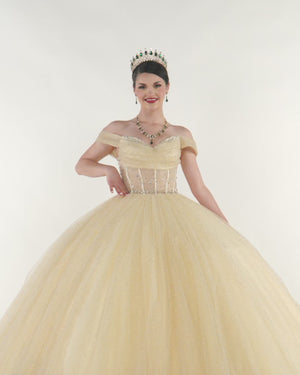 Yellow Ball Gown Tulle Off-the-Shoulder Quincenara Dresses