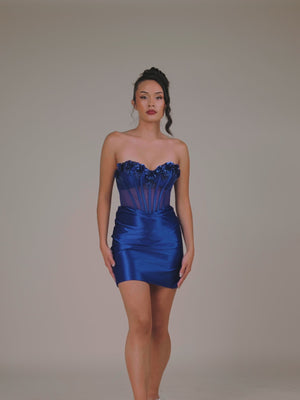 Royal Blue - Bodycon Sequined Flowers Corset Sweetheart Homecoming Dress
