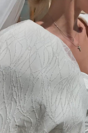 Sheath White Puff Sleeves Short V-Neck Wedding Dress