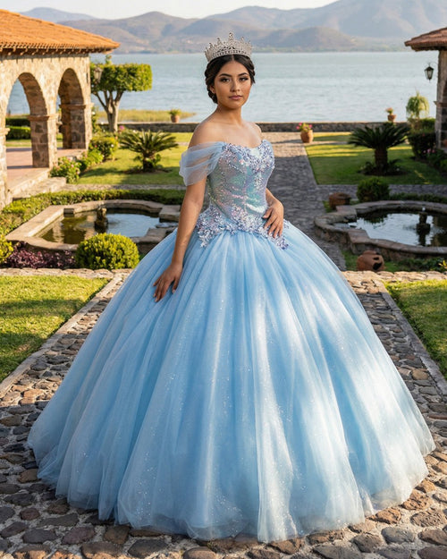 Quinceanera Dress Princess Short Sleeve Ball Gown Sequins Party Dresses - KissProm