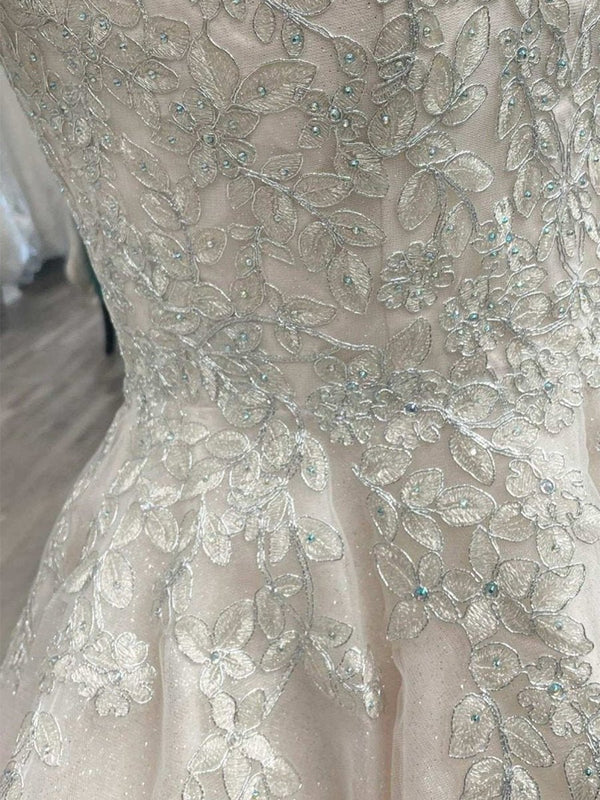 Bellarose | Lace White Appliques A - Line Short Wedding Dress - KissProm