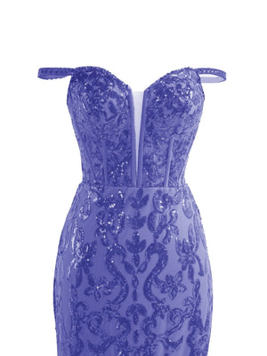 Purple Sheath Sequins Long Prom Dress with Slit – Prom Dress by KissProm | Available at KissProm