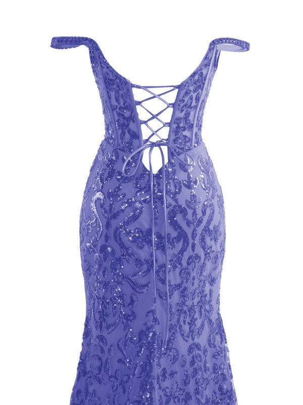 Purple Sheath Sequins Long Prom Dress with Slit – Prom Dress by KissProm | Available at KissProm