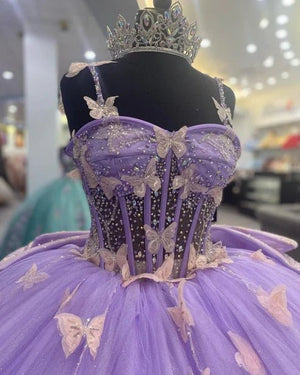 Winslet | Lavender Tulle Ball Gown Sweetheart Quinceanera Dress With Butterflies