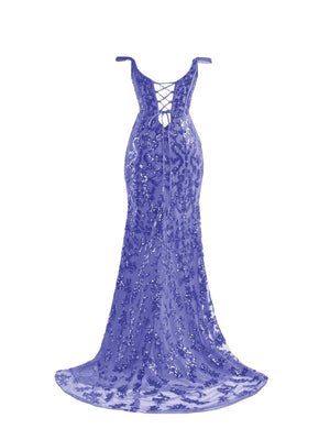 Purple Sheath Sequins Long Prom Dress with Slit – Prom Dress by KissProm | Available at KissProm