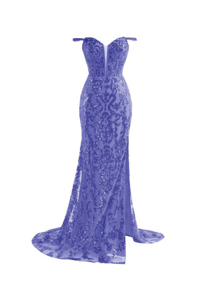 Purple Sheath Sequins Long Prom Dress with Slit – Prom Dress by KissProm | Available at KissProm
