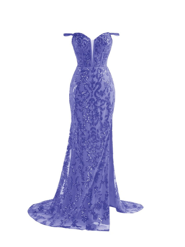 Purple Sheath Sequins Long Prom Dress with Slit – Prom Dress by KissProm | Available at KissProm