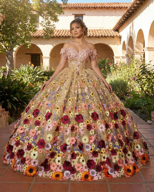 Quinceanera Flower Off - the - Shoulder Ball Gown Dress - KissProm