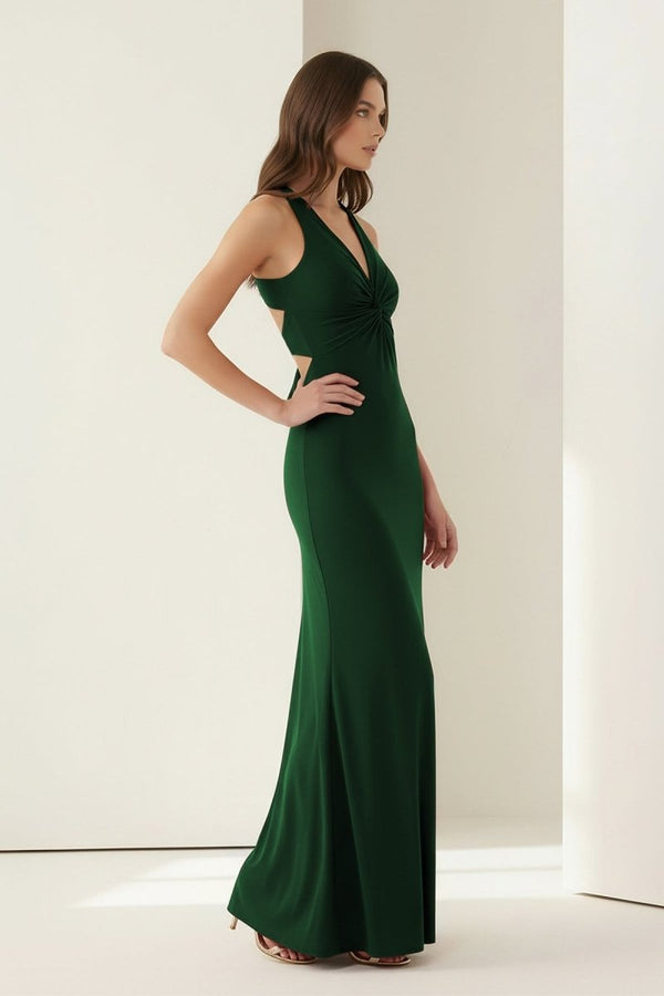 Reed | Pink - Halter Mermaid Pleated Open Back Long Prom Dresses - KissProm