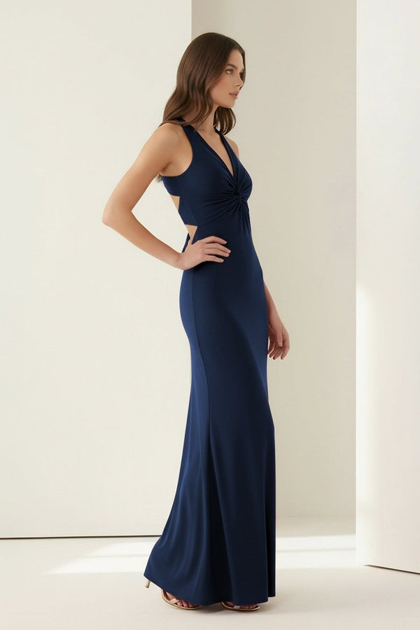 Reed | Pink - Halter Mermaid Pleated Open Back Long Prom Dresses - KissProm