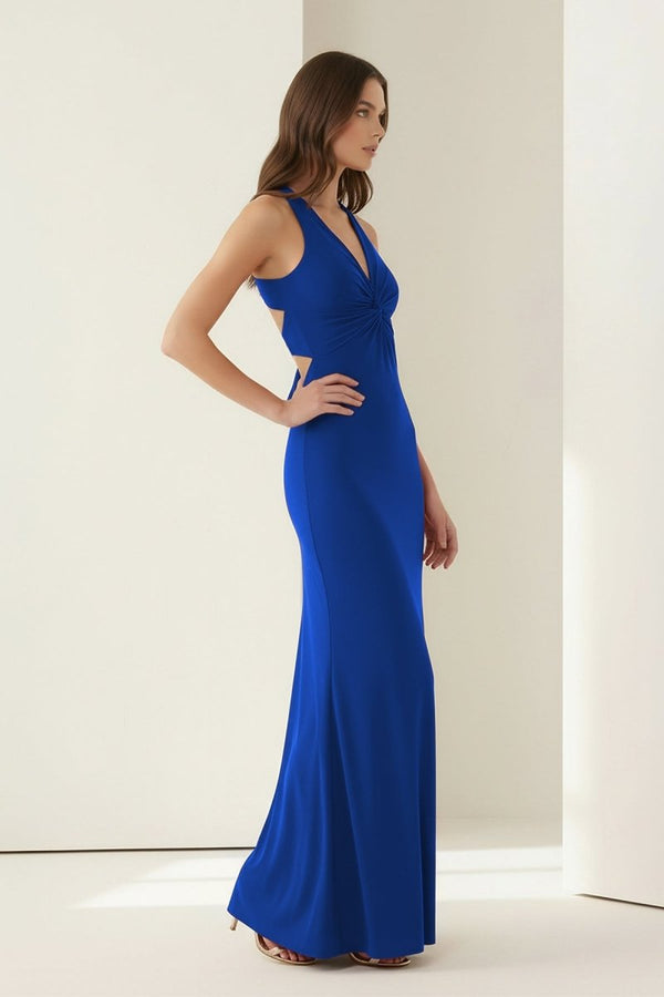 Reed | Pink - Halter Mermaid Pleated Open Back Long Prom Dresses - KissProm