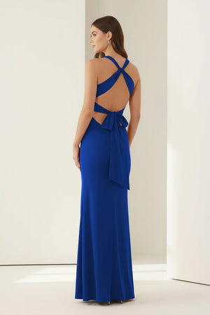 Reed | Pink - Halter Mermaid Pleated Open Back Long Prom Dresses - KissProm