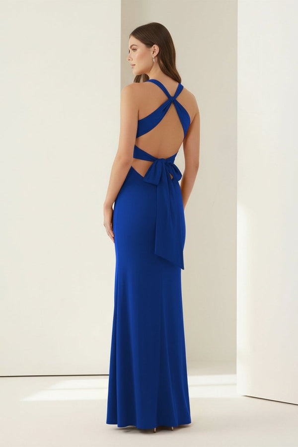 Reed | Pink - Halter Mermaid Pleated Open Back Long Prom Dresses - KissProm