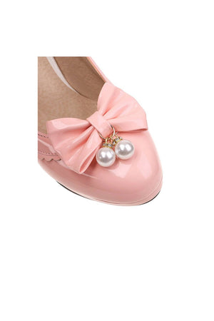 Retro Bow Pearl High Heels Shoes - KissProm