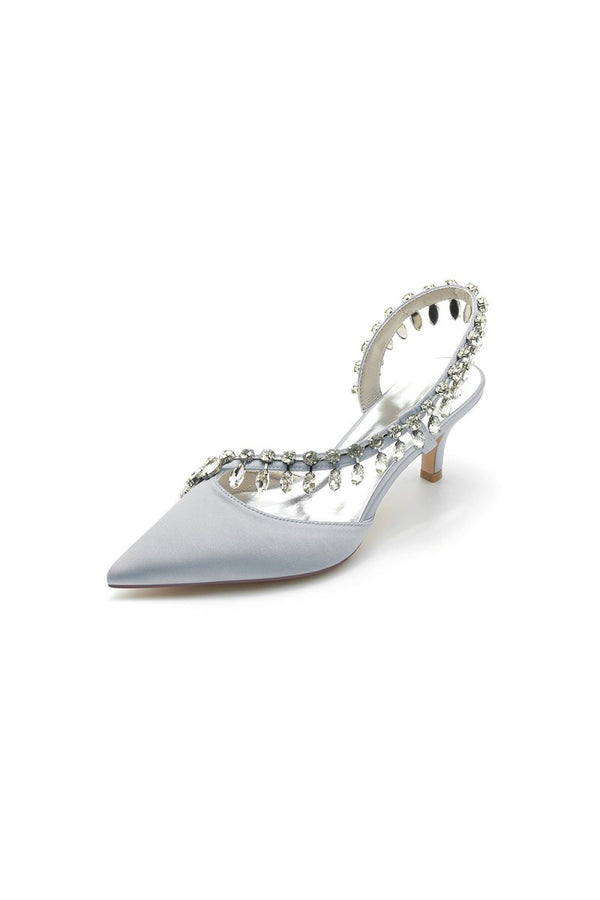 Rhinestone Beaded Pointed Toe High Heels - KissProm