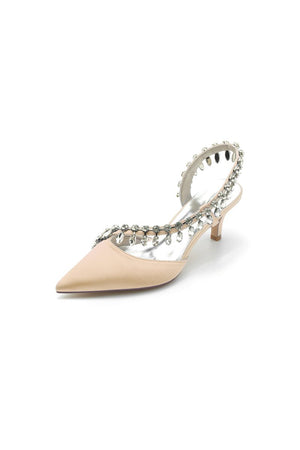 Rhinestone Beaded Pointed Toe High Heels - KissProm