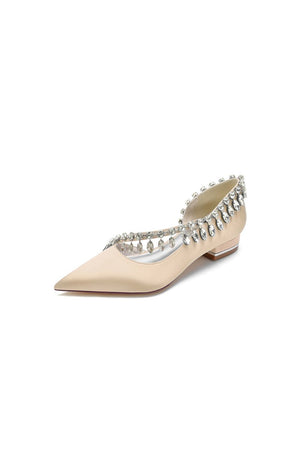 Rhinestone Beaded Pointed Toe Kitten Heels - KissProm