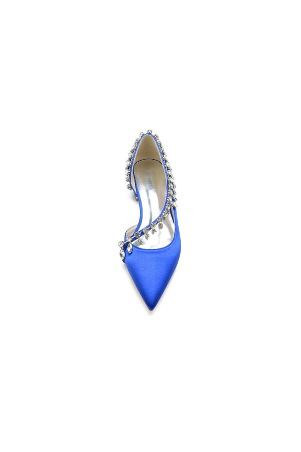 Rhinestone Beaded Pointed Toe Kitten Heels - KissProm