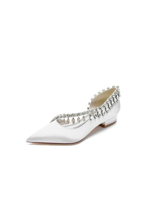 Rhinestone Beaded Pointed Toe Kitten Heels - KissProm