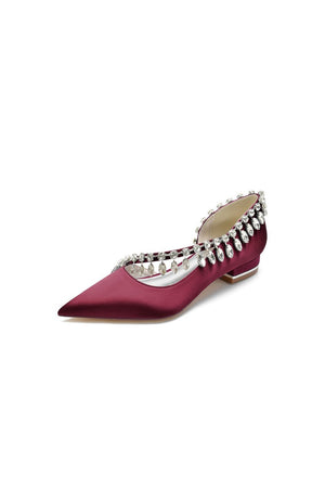 Rhinestone Beaded Pointed Toe Kitten Heels - KissProm