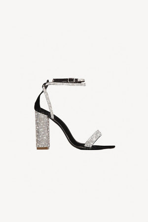 Rhinestone Chunky Heel One Buckle Sexy High Heel Sandals - KissProm