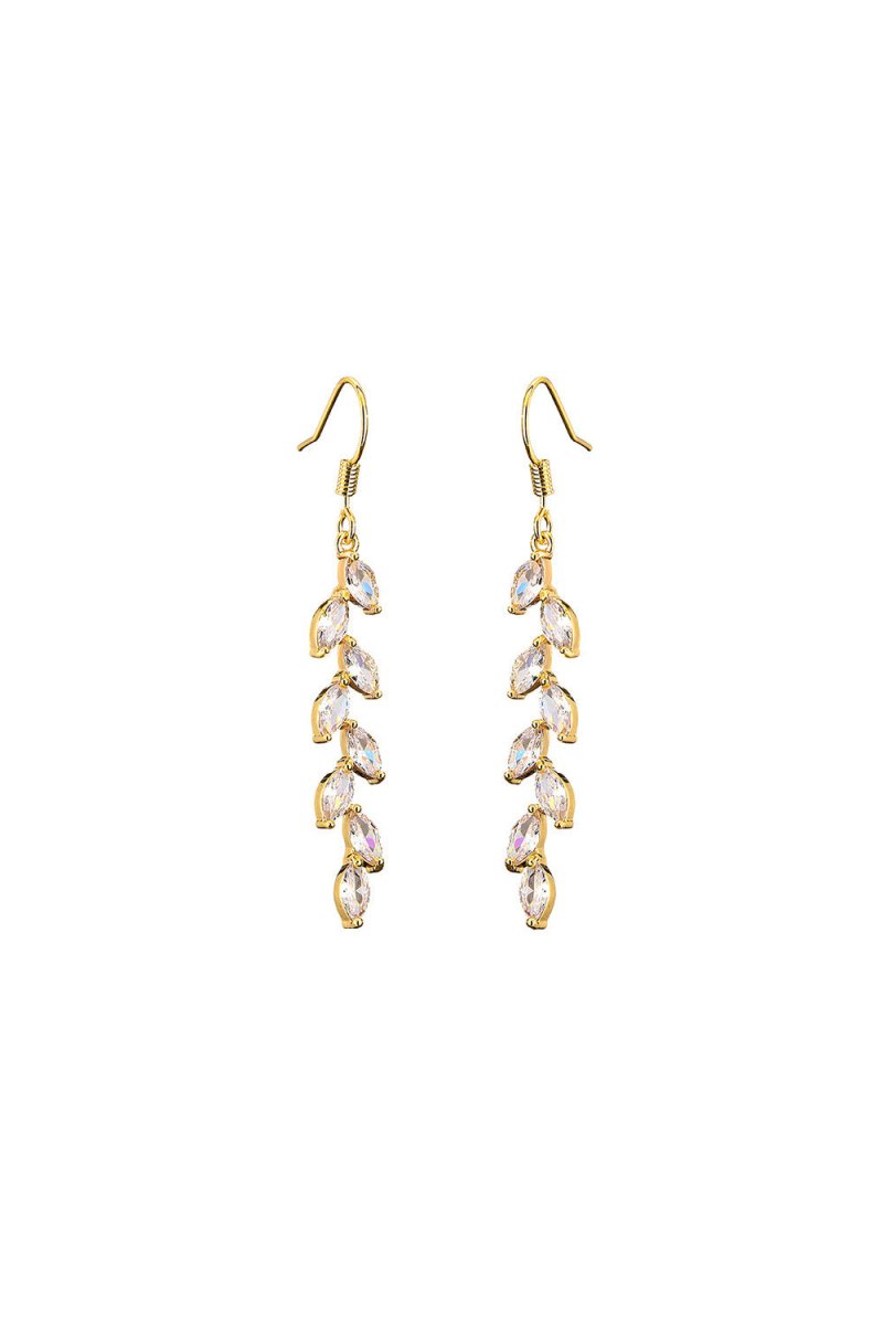 Rhinestone Leaf Dangle Earrings Crystal Drop - KissProm