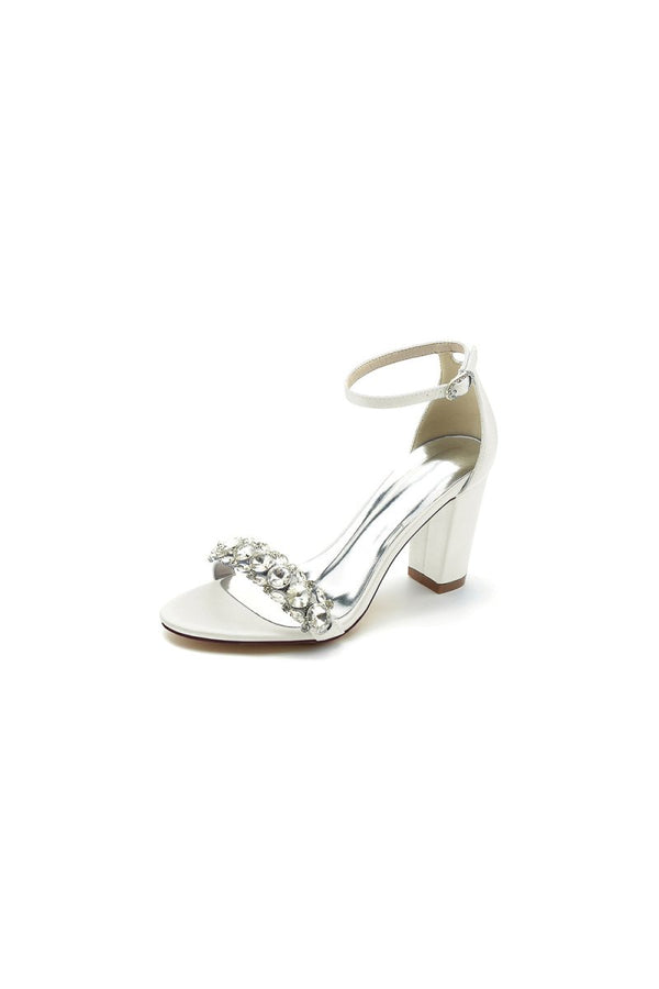 Open Toe Chunky Heels with Rhinestone - KissProm