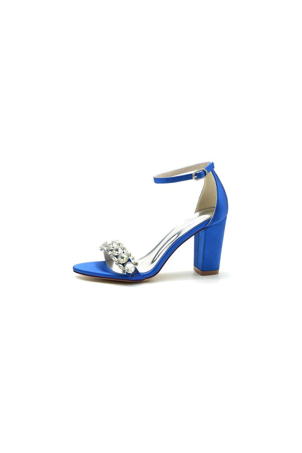 Open Toe Chunky Heels with Rhinestone - KissProm