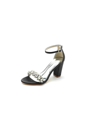 Open Toe Chunky Heels with Rhinestone - KissProm
