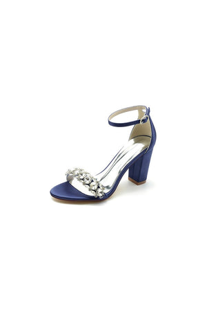 Open Toe Chunky Heels with Rhinestone - KissProm