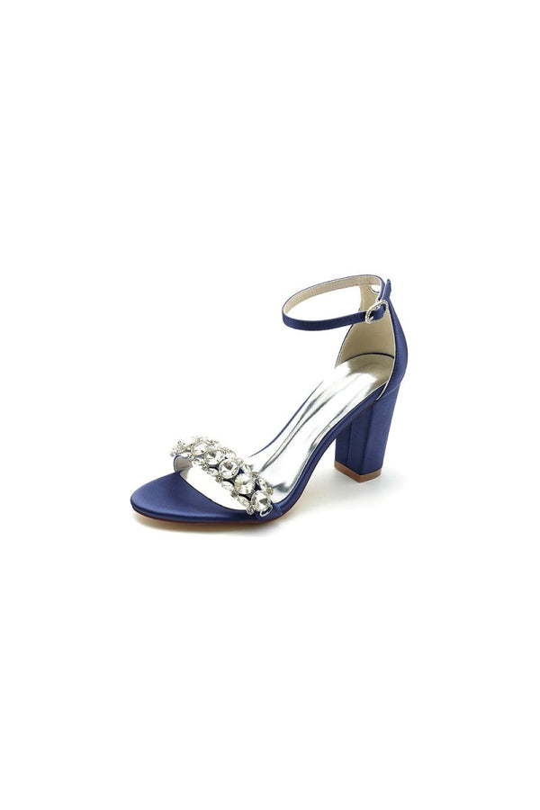 Open Toe Chunky Heels with Rhinestone - KissProm