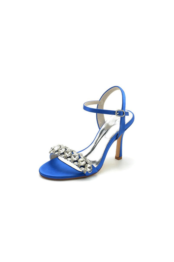 Rhinestone Open Toe Stiletto Heels - KissProm