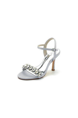 Rhinestone Open Toe Stiletto Heels - KissProm