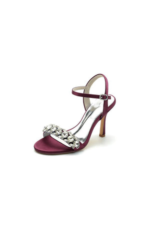 Rhinestone Open Toe Stiletto Heels - KissProm