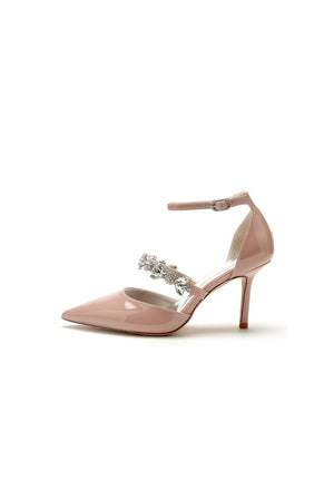 Rhinestone Leather Shoes with Ankle Strap - KissProm