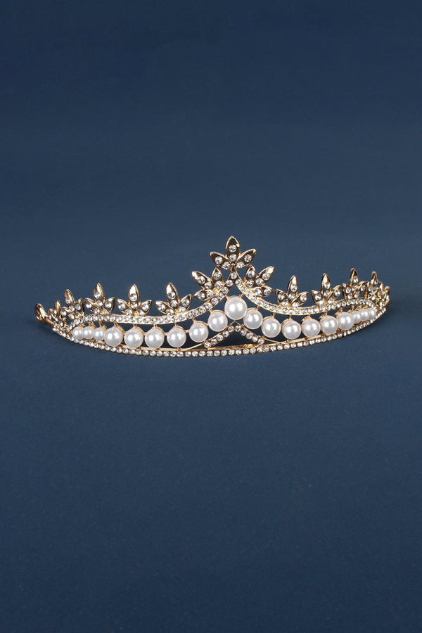 Rhinestone Pearl Wedding Tiara - KissProm
