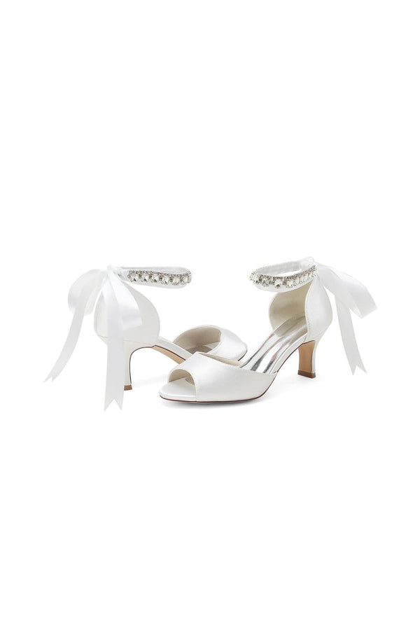 Rhinestone Peep Toe Chunky Heels with Ankle Strap - KissProm