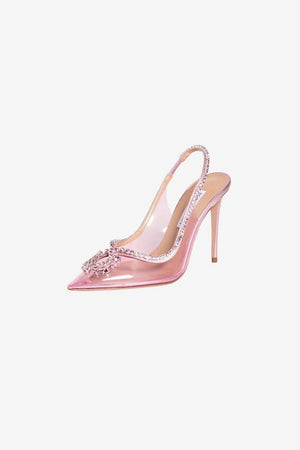 Rhinestone Pink Pointed Toe Stiletto Sandals - KissProm