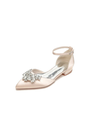 Rhinestone Pointed Toe Ankle Strap Kitten Heels - KissProm