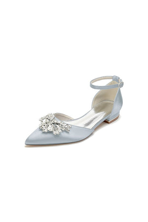 Rhinestone Pointed Toe Ankle Strap Kitten Heels - KissProm